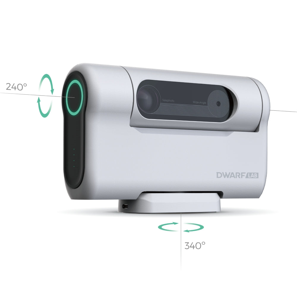 DWARF II Base can rotate 340° and the camera can rotate 240°