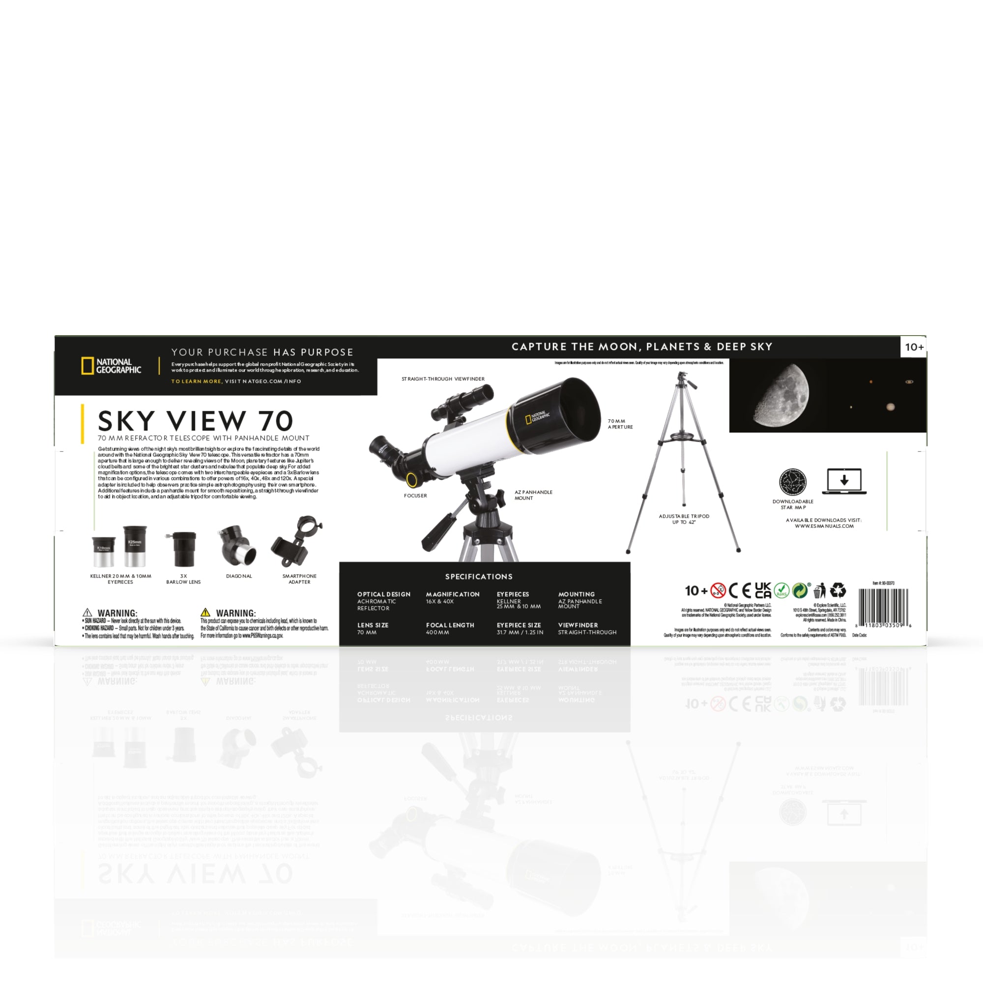 国家地理天空景观70-70mm折射望远镜带Panhandle Mount -80-00370